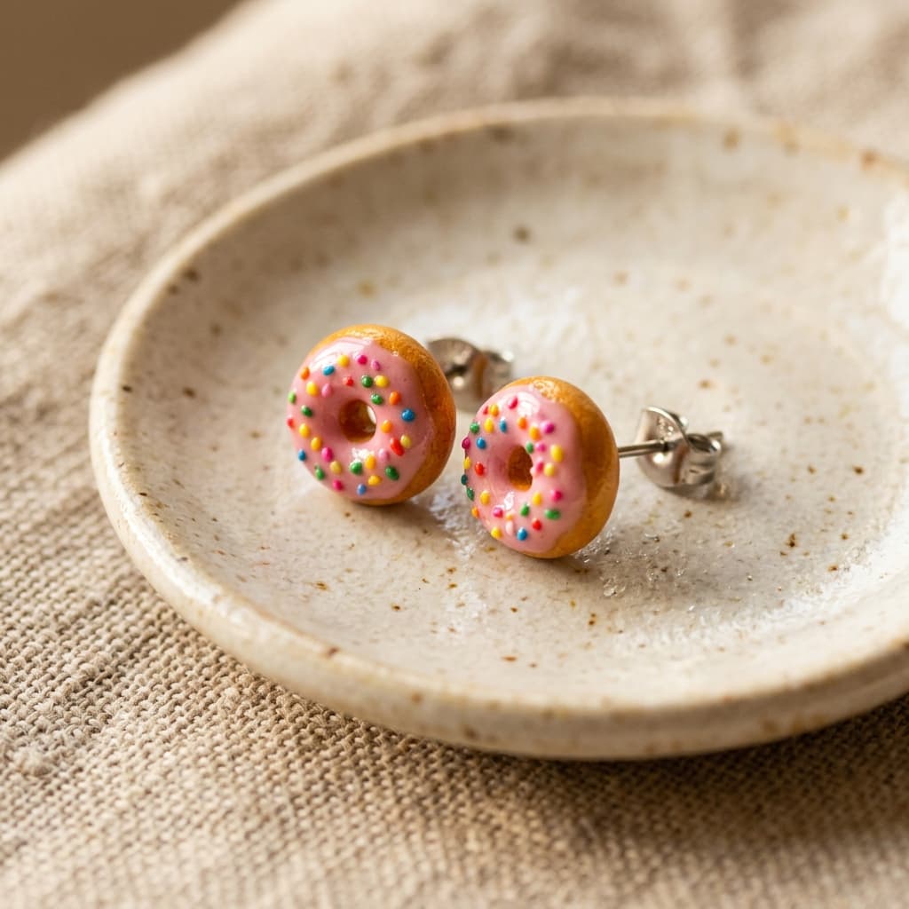 Pink Donut Stud Earrings